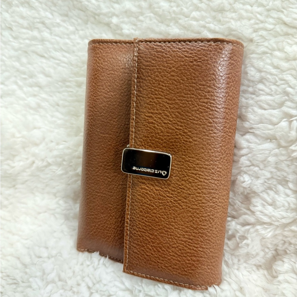 Liz Claiborne Trifold Wallet Trifold- Large Brown Leather with zippers -Like New